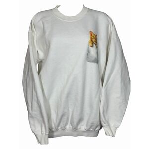 Vintage Granny Cottage Pocket Kitten Sweatshirt M 90s Cozy Cats Graphic Soft